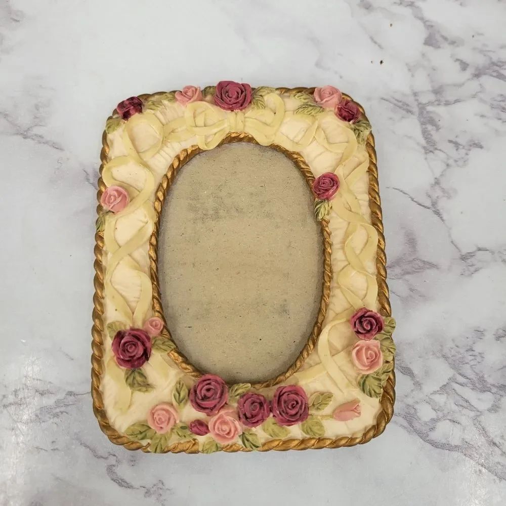 Vintage Dezine Hand Painted Floral Cream and Pink Photo Frame - Picture 3 of 9